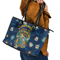 Personalized Hawaii Back To School Aloha Learning Leather Tote Bag Retro Rainbow open Notebook with Pineapple and Hibiscus Flowers TS04 - Polynesian Pride