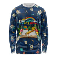 Personalized Hawaii Back To School Aloha Learning Long Sleeve Shirt Retro Rainbow open Notebook with Pineapple and Hibiscus Flowers TS04 Unisex Blue - Polynesian Pride