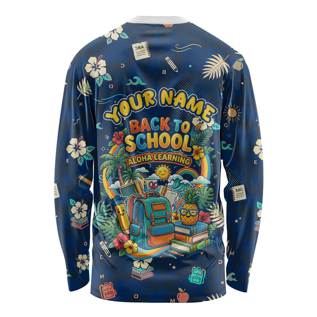 Personalized Hawaii Back To School Aloha Learning Long Sleeve Shirt Retro Rainbow open Notebook with Pineapple and Hibiscus Flowers TS04 - Polynesian Pride