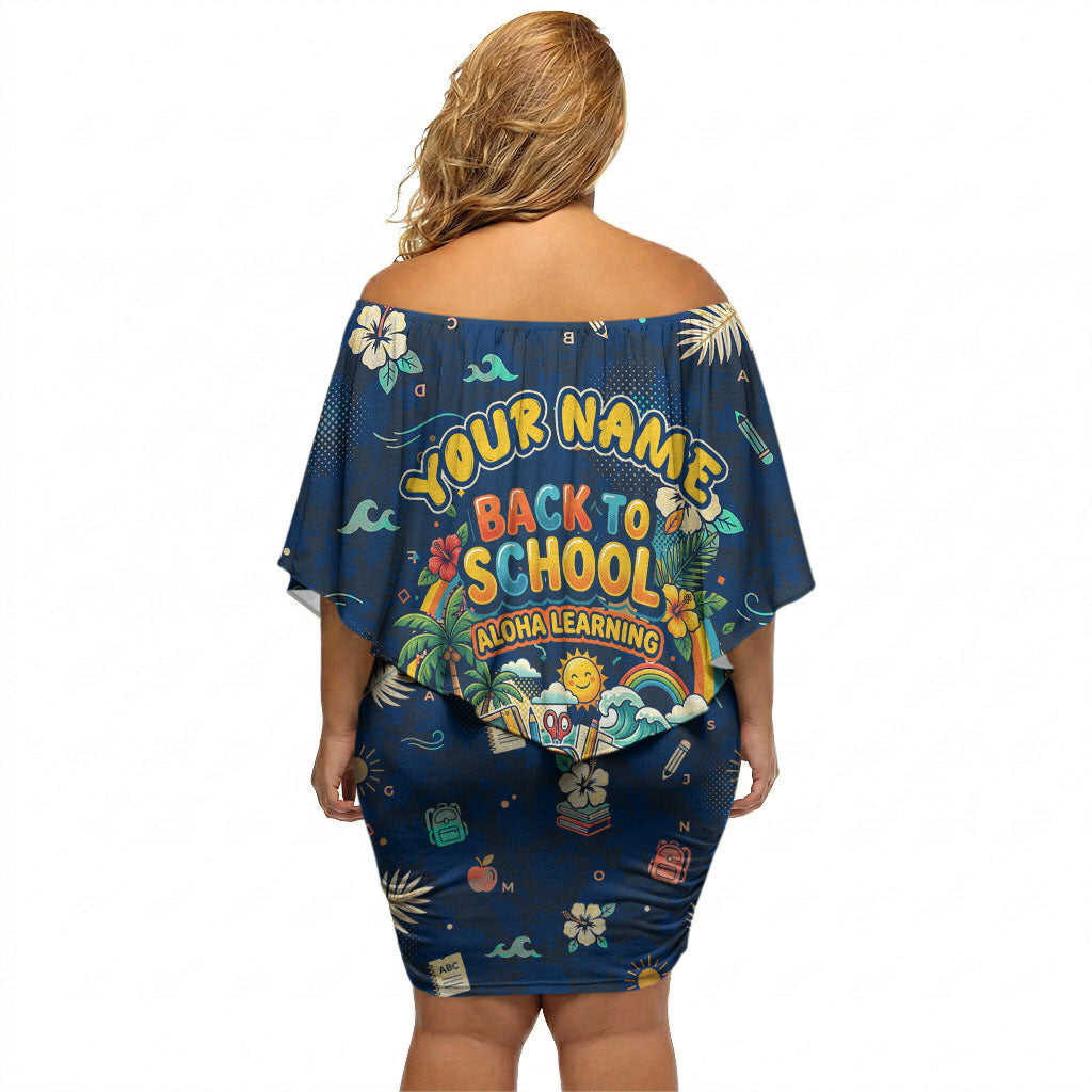 Personalized Hawaii Back To School Aloha Learning Off Shoulder Short Dress Retro Rainbow open Notebook with Pineapple and Hibiscus Flowers TS04 - Polynesian Pride