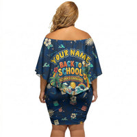 Personalized Hawaii Back To School Aloha Learning Off Shoulder Short Dress Retro Rainbow open Notebook with Pineapple and Hibiscus Flowers TS04 - Polynesian Pride