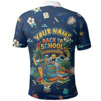 Personalized Hawaii Back To School Aloha Learning Polo Shirt Retro Rainbow open Notebook with Pineapple and Hibiscus Flowers TS04 - Polynesian Pride