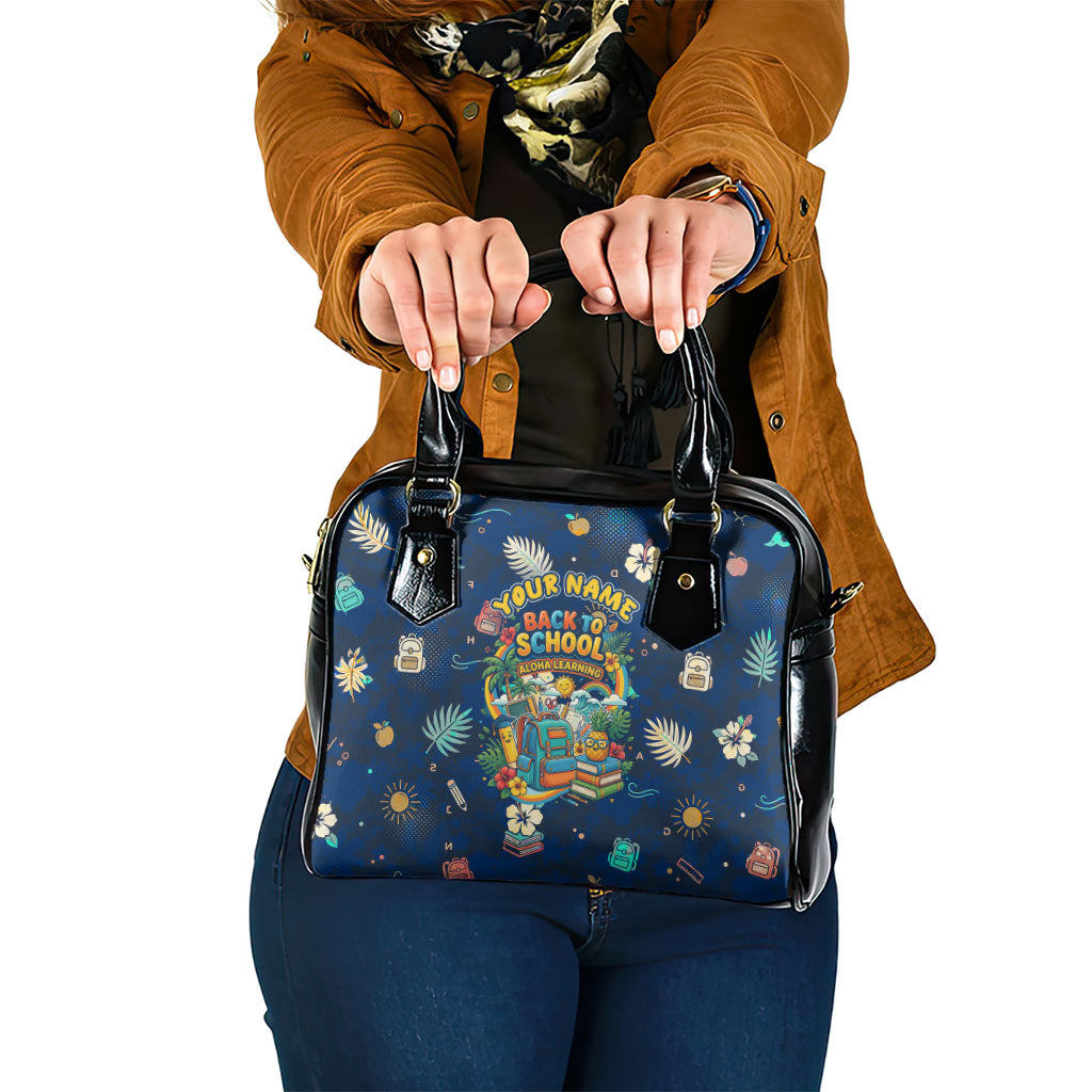 Personalized Hawaii Back To School Aloha Learning Shoulder Handbag Retro Rainbow open Notebook with Pineapple and Hibiscus Flowers TS04 One Size Blue - Polynesian Pride