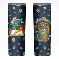 Personalized Hawaii Back To School Aloha Learning Skinny Tumbler Retro Rainbow open Notebook with Pineapple and Hibiscus Flowers TS04 Blue - Polynesian Pride