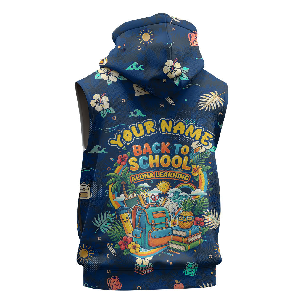 Personalized Hawaii Back To School Aloha Learning Sleeveless Hoodie Retro Rainbow open Notebook with Pineapple and Hibiscus Flowers TS04 - Polynesian Pride