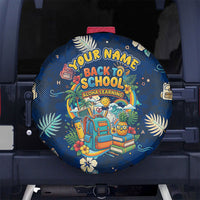 Personalized Hawaii Back To School Aloha Learning Spare Tire Cover Retro Rainbow open Notebook with Pineapple and Hibiscus Flowers TS04 No hole Blue - Polynesian Pride