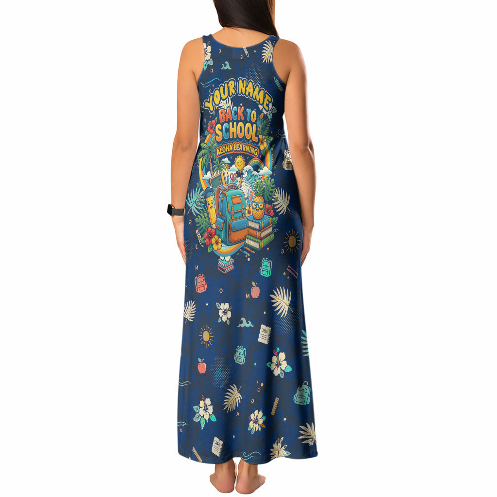 Personalized Hawaii Back To School Aloha Learning Tank Maxi Dress Retro Rainbow open Notebook with Pineapple and Hibiscus Flowers TS04 - Polynesian Pride