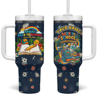 Personalized Hawaii Back To School Aloha Learning Tumbler With Handle Retro Rainbow open Notebook with Pineapple and Hibiscus Flowers TS04 One Size: 40 oz Blue - Polynesian Pride