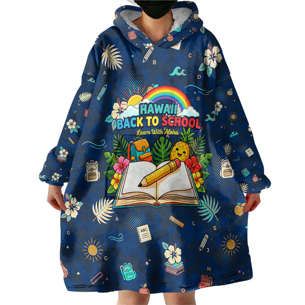 Personalized Hawaii Back To School Aloha Learning Wearable Blanket Hoodie Retro Rainbow open Notebook with Pineapple and Hibiscus Flowers TS04 - Polynesian Pride