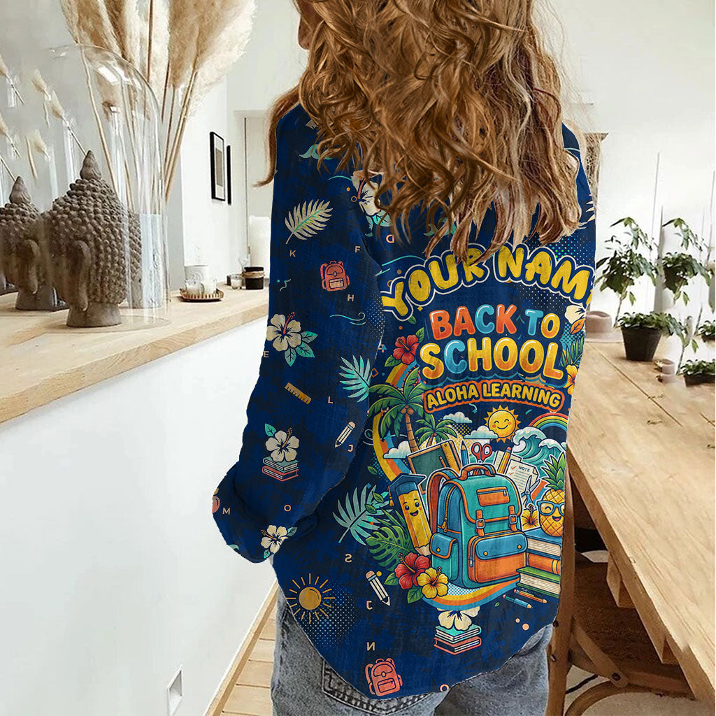 Personalized Hawaii Back To School Aloha Learning Women Casual Shirt Retro Rainbow open Notebook with Pineapple and Hibiscus Flowers TS04 - Polynesian Pride