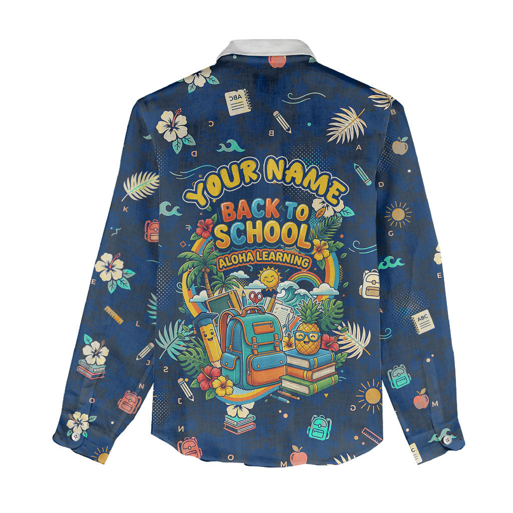 Personalized Hawaii Back To School Aloha Learning Women Casual Shirt Retro Rainbow open Notebook with Pineapple and Hibiscus Flowers TS04 - Polynesian Pride