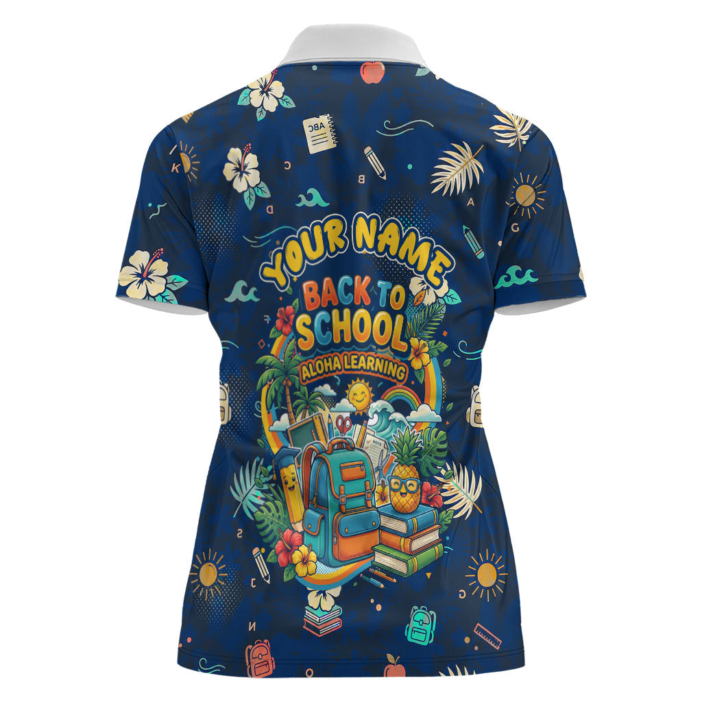 Personalized Hawaii Back To School Aloha Learning Women Polo Shirt Retro Rainbow open Notebook with Pineapple and Hibiscus Flowers TS04 - Polynesian Pride