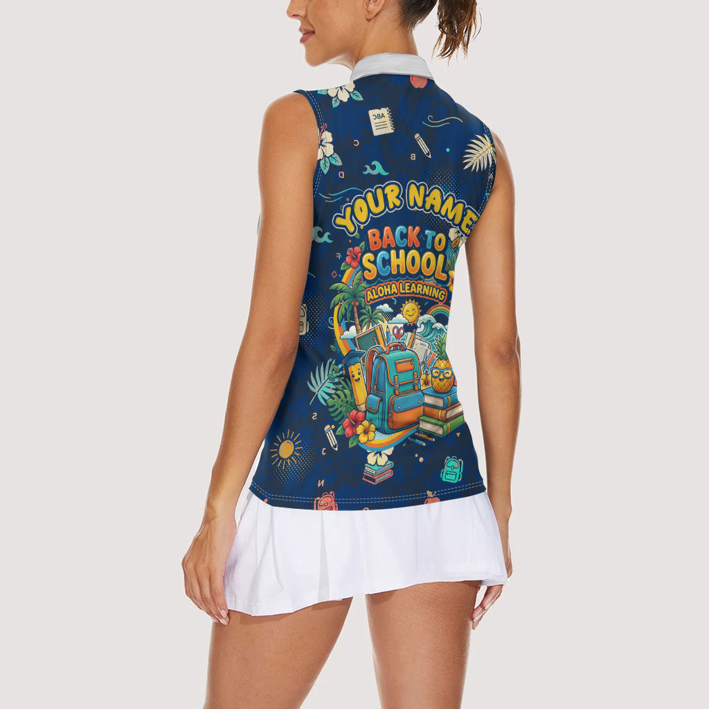Personalized Hawaii Back To School Aloha Learning Women Sleeveless Polo Shirt Retro Rainbow open Notebook with Pineapple and Hibiscus Flowers TS04 - Polynesian Pride