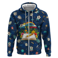 Personalized Hawaii Back To School Aloha Learning Zip Hoodie Retro Rainbow open Notebook with Pineapple and Hibiscus Flowers TS04 Zip Hoodie Blue - Polynesian Pride