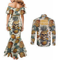 Pineapple Skull Couples Matching Mermaid Dress and Long Sleeve Button Shirts Summer Paradise TS04 Multicolor - Polynesian Pride