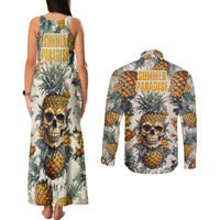 Pineapple Skull Couples Matching Tank Maxi Dress and Long Sleeve Button Shirts Summer Paradise TS04 Multicolor - Polynesian Pride