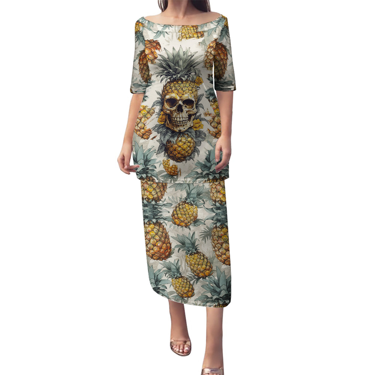 Pineapple Skull Family Matching Puletasi Dress and Hawaiian Shirt Summer Paradise TS04 Mom's Dress Multicolor - Polynesian Pride