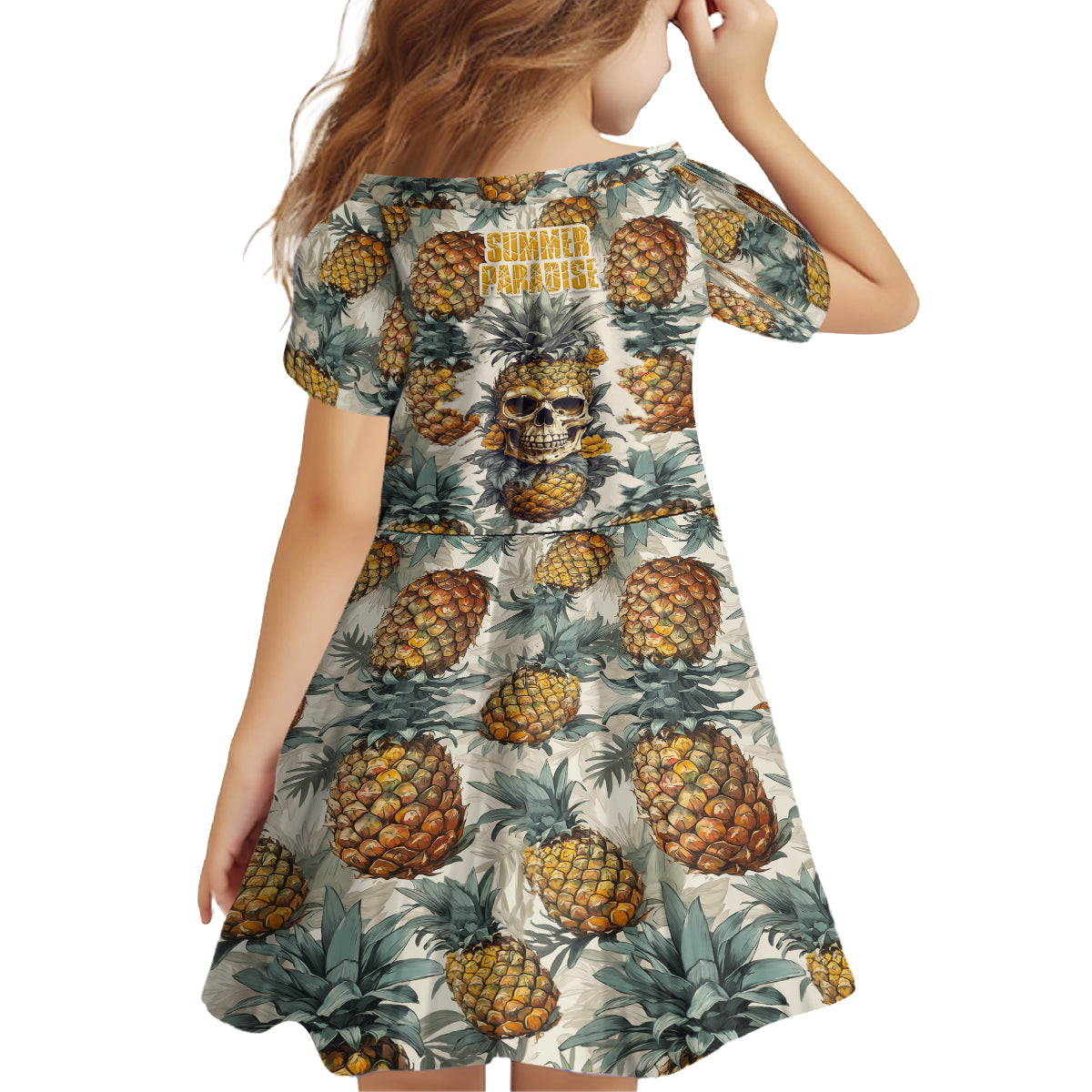 Pineapple Skull Kid Short Sleeve Dress Summer Paradise TS04 KID Multicolor - Polynesian Pride