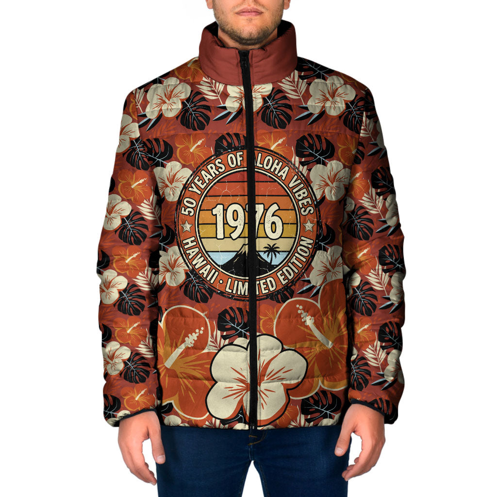 Hawaii 50th Birthday Padded Jacket Vintage 1976 Limited Edition Floral Surfboard Aloha Vibes TS04 Men Orange Brown - Polynesian Pride