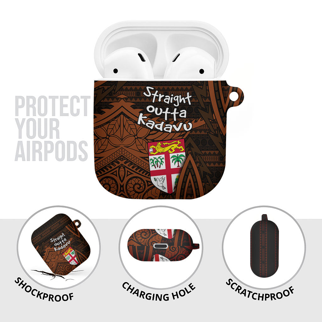 Straight Outta Kadavu Fiji AirPods Case Tribal Polynesian Tattoo Coat Of Arms Flag TS04 - Polynesian Pride