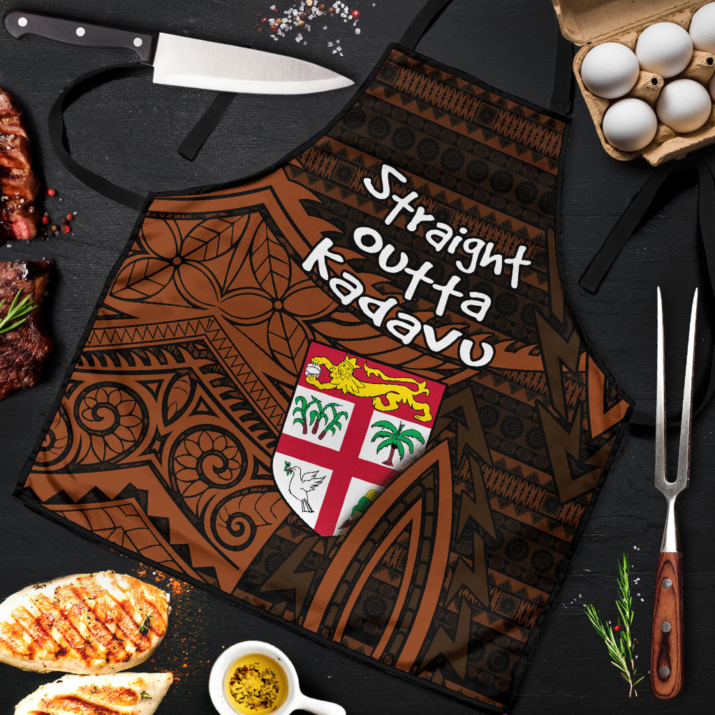 Straight Outta Kadavu Fiji Apron Tribal Polynesian Tattoo Coat Of Arms Flag TS04 Brown Black - Polynesian Pride