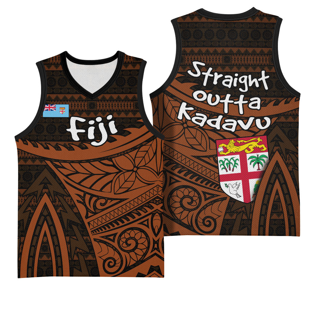 Straight Outta Kadavu Fiji Basketball Jersey Tribal Polynesian Tattoo Coat Of Arms Flag TS04 - Polynesian Pride