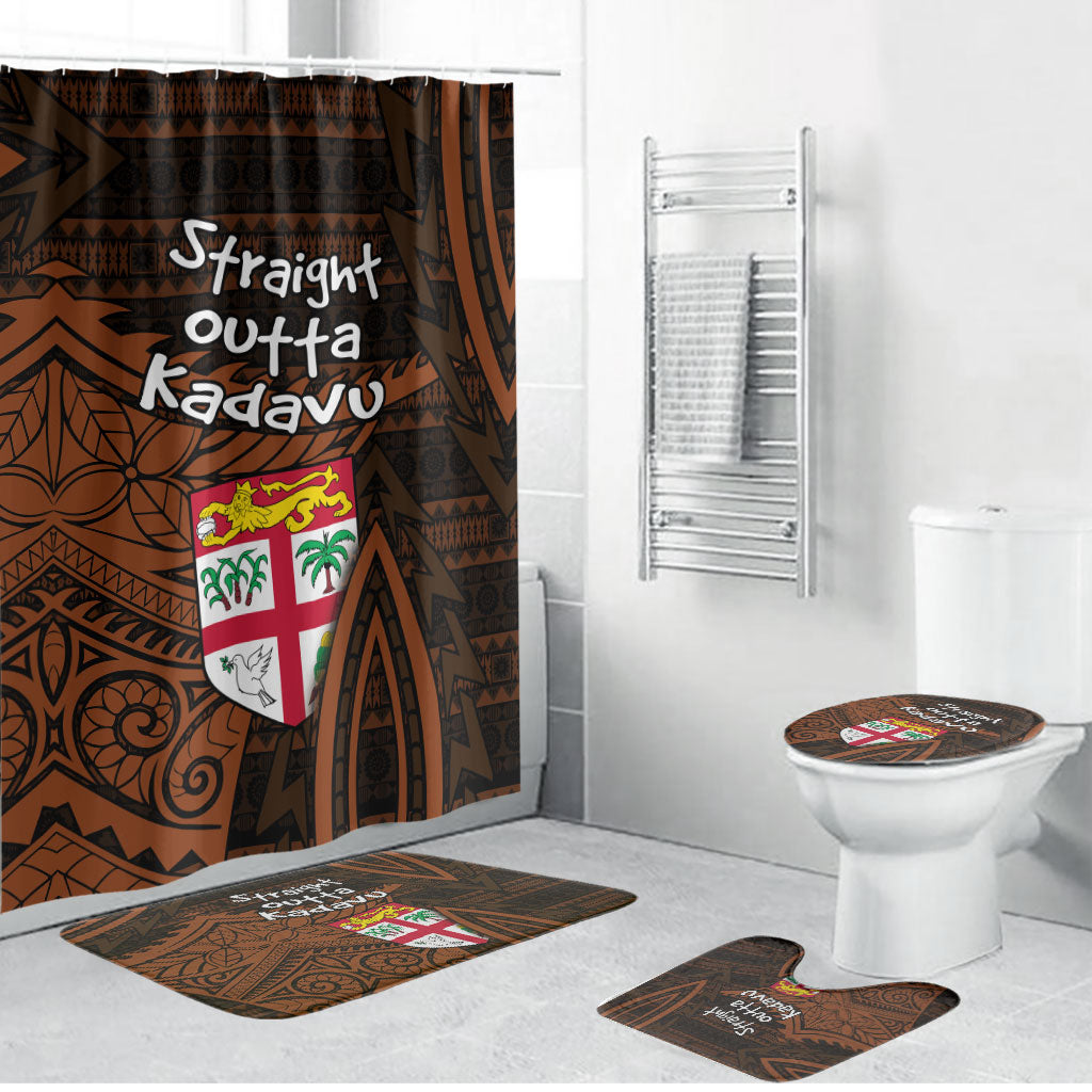 Straight Outta Kadavu Fiji Bathroom Set Tribal Polynesian Tattoo Coat Of Arms Flag TS04 Bathroom Set (4 pcs) Brown Black - Polynesian Pride