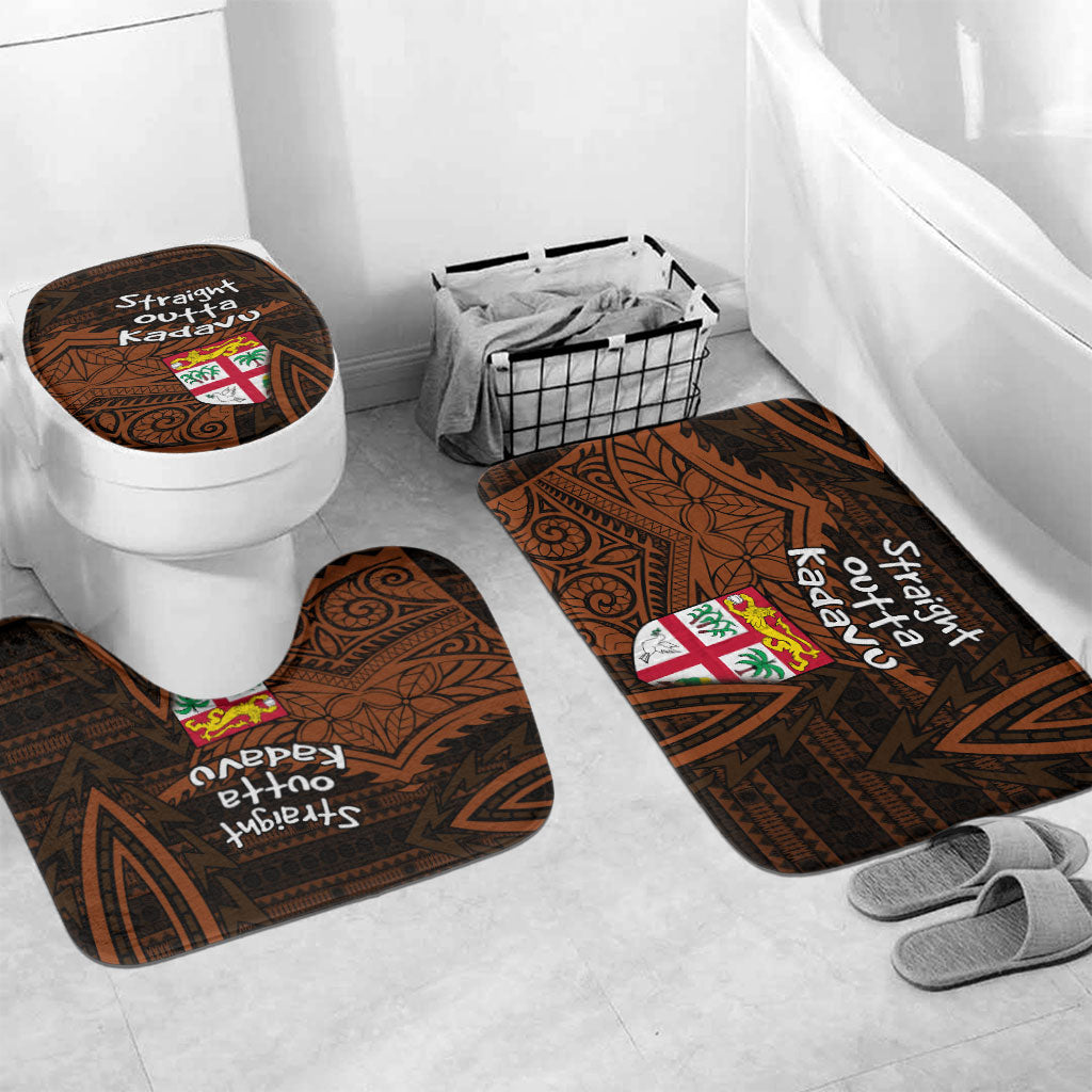 Straight Outta Kadavu Fiji Bathroom Set Tribal Polynesian Tattoo Coat Of Arms Flag TS04 Mat Set Only (3 pcs) One Size Brown Black - Polynesian Pride
