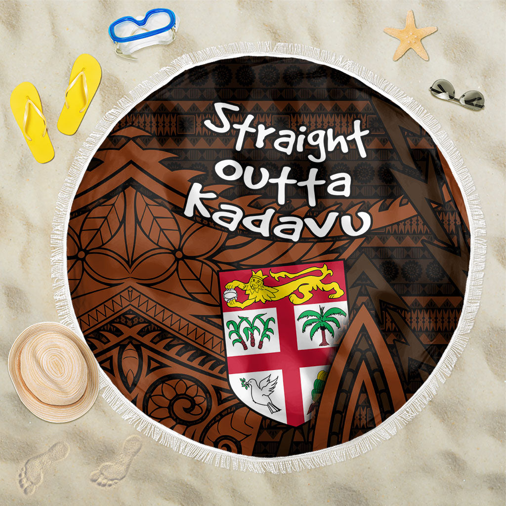 Straight Outta Kadavu Fiji Beach Blanket Tribal Polynesian Tattoo Coat Of Arms Flag TS04 One Size 150cm Brown Black - Polynesian Pride