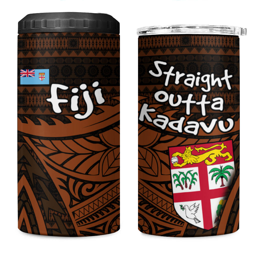 Straight Outta Kadavu Fiji 4 in 1 Can Cooler Tumbler Tribal Polynesian Tattoo Coat Of Arms Flag TS04 One Size: 16 oz Brown Black - Polynesian Pride