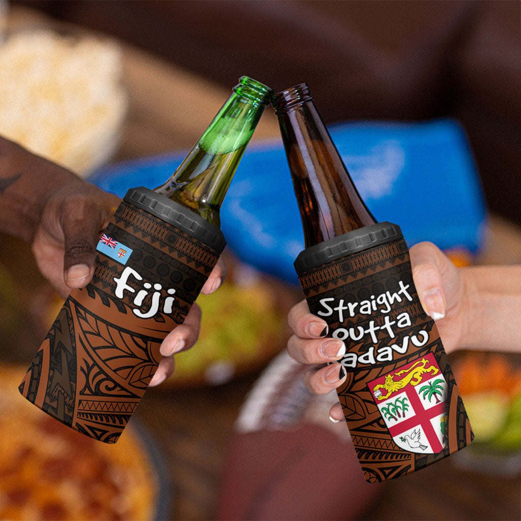 Straight Outta Kadavu Fiji 4 in 1 Can Cooler Tumbler Tribal Polynesian Tattoo Coat Of Arms Flag TS04 - Polynesian Pride