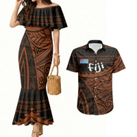 Straight Outta Kadavu Fiji Couples Matching Mermaid Dress and Hawaiian Shirt Tribal Polynesian Tattoo Coat Of Arms Flag TS04 Brown Black - Polynesian Pride