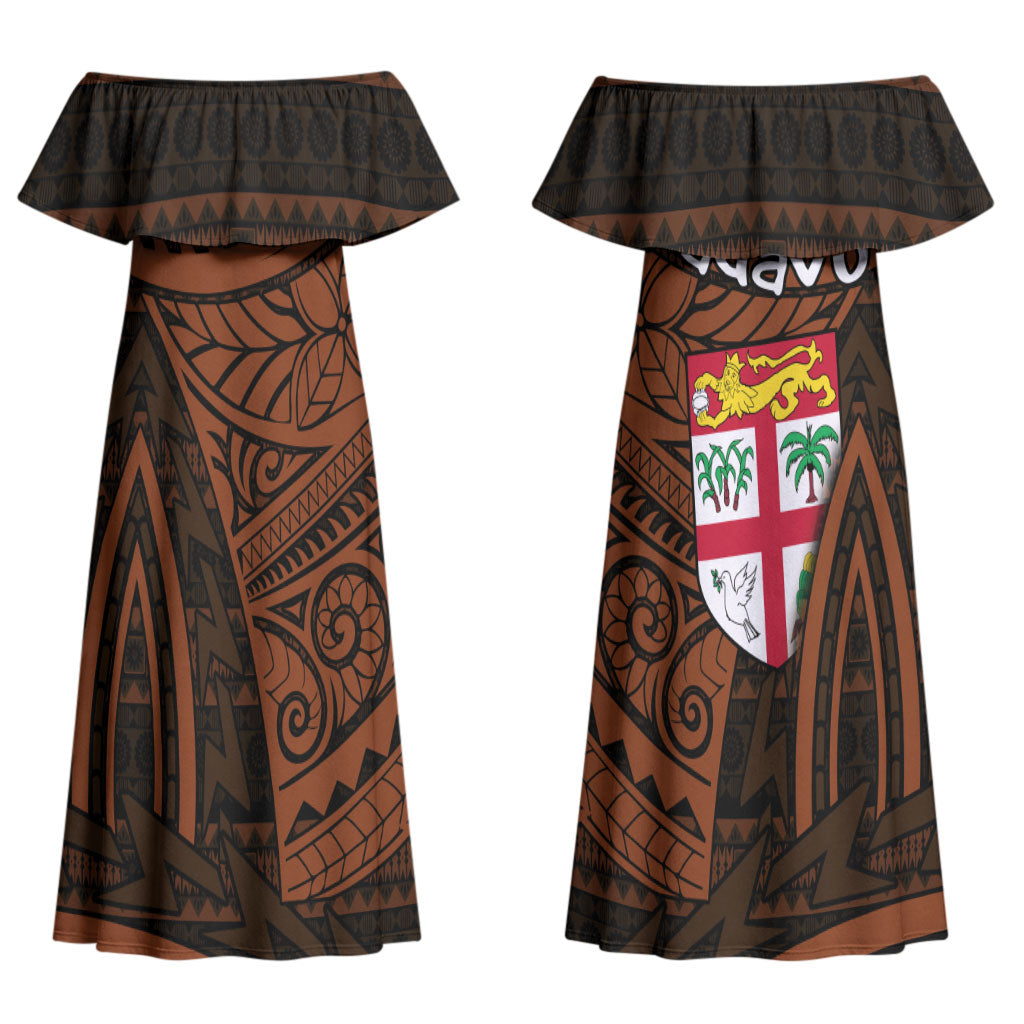 Straight Outta Kadavu Fiji Couples Matching Off Shoulder Maxi Dress and Hawaiian Shirt Tribal Polynesian Tattoo Coat Of Arms Flag TS04 - Polynesian Pride