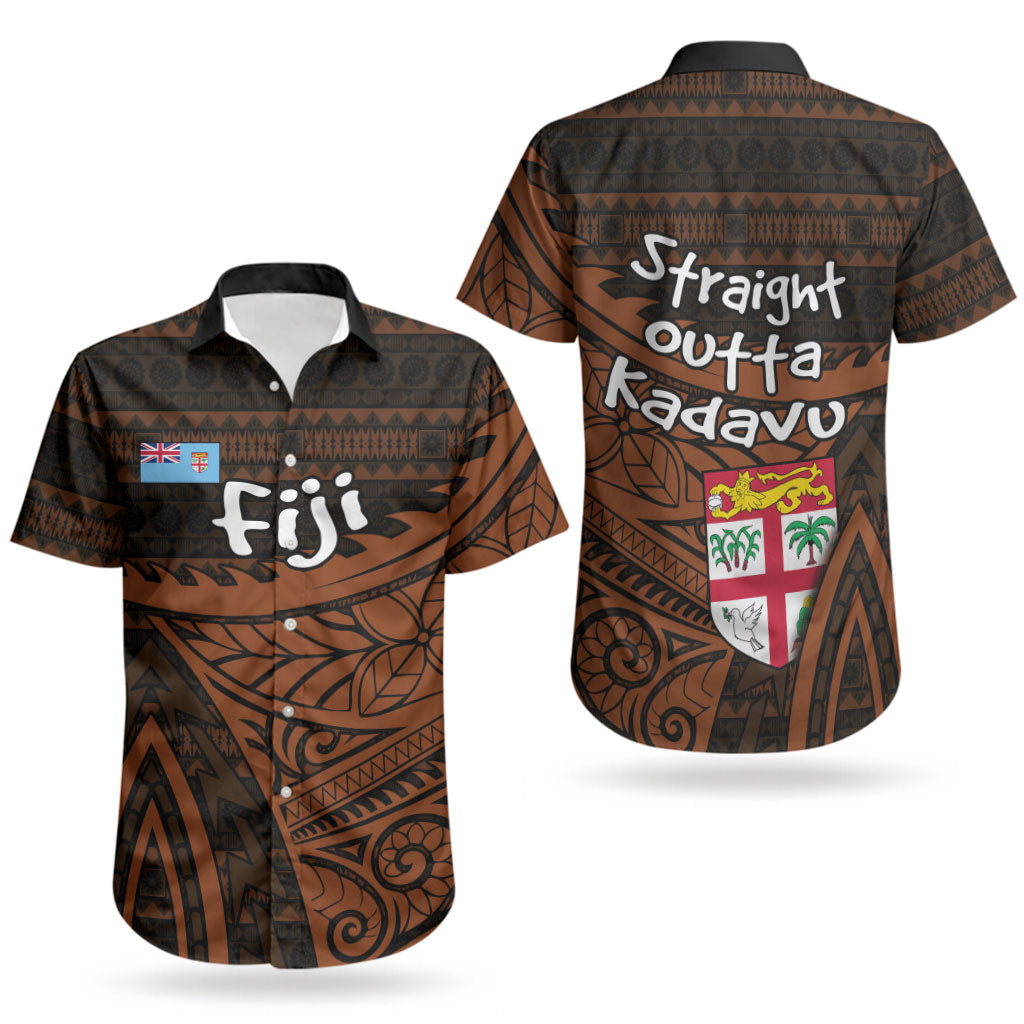 Straight Outta Kadavu Fiji Couples Matching Off Shoulder Short Dress and Hawaiian Shirt Tribal Polynesian Tattoo Coat Of Arms Flag TS04 - Polynesian Pride