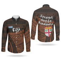 Straight Outta Kadavu Fiji Couples Matching Off Shoulder Short Dress and Long Sleeve Button Shirt Tribal Polynesian Tattoo Coat Of Arms Flag TS04 - Polynesian Pride