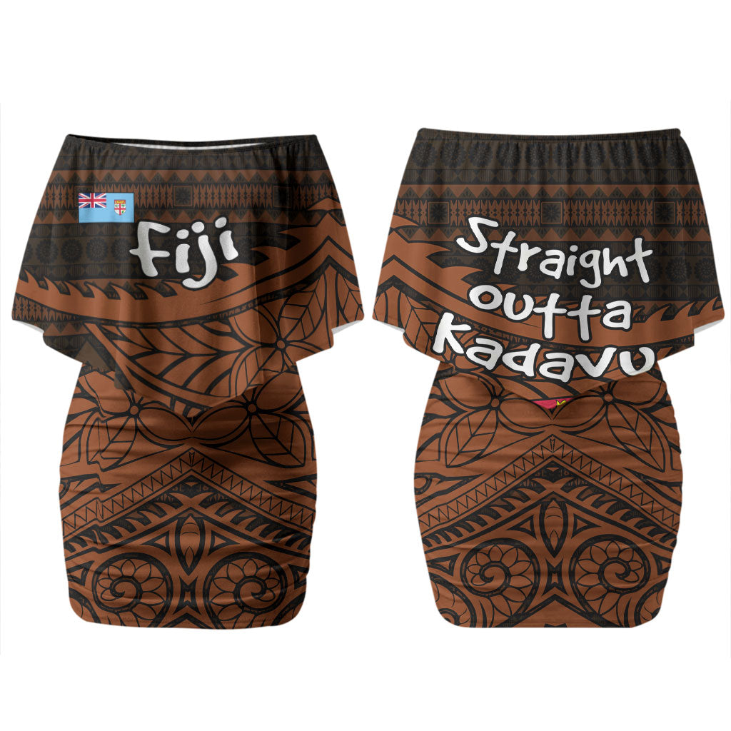Straight Outta Kadavu Fiji Couples Matching Off Shoulder Short Dress and Long Sleeve Button Shirt Tribal Polynesian Tattoo Coat Of Arms Flag TS04 - Polynesian Pride