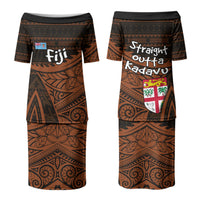 Straight Outta Kadavu Fiji Couples Matching Puletasi and Hawaiian Shirt Tribal Polynesian Tattoo Coat Of Arms Flag TS04 - Polynesian Pride