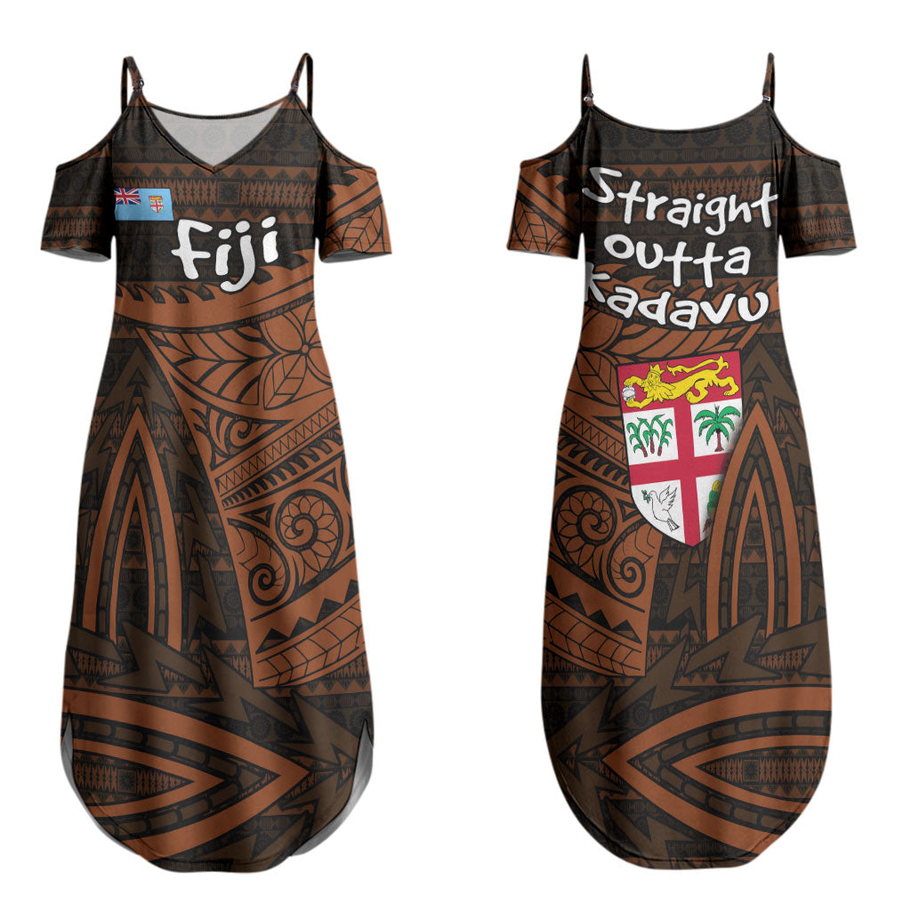 Straight Outta Kadavu Fiji Couples Matching Summer Maxi Dress and Hawaiian Shirt Tribal Polynesian Tattoo Coat Of Arms Flag TS04 - Polynesian Pride