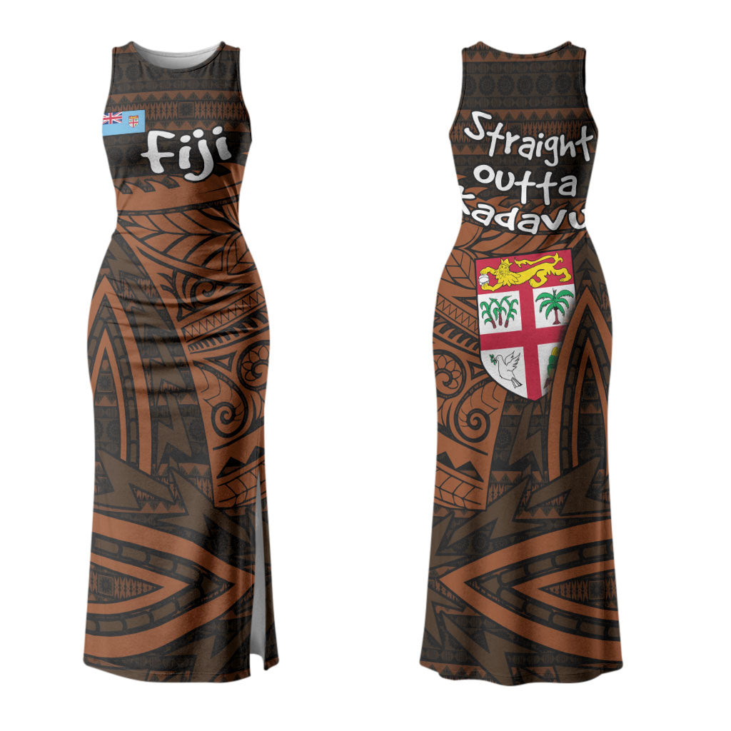 Straight Outta Kadavu Fiji Couples Matching Tank Maxi Dress and Hawaiian Shirt Tribal Polynesian Tattoo Coat Of Arms Flag TS04 - Polynesian Pride