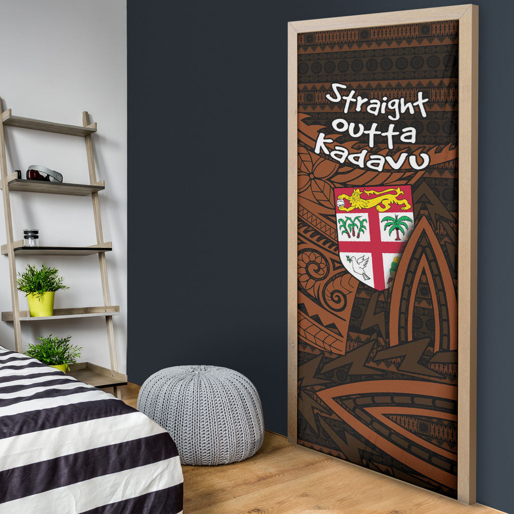 Straight Outta Kadavu Fiji Door Cover Tribal Polynesian Tattoo Coat Of Arms Flag TS04 - Polynesian Pride
