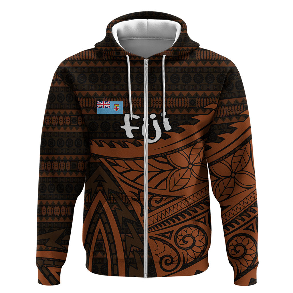 Straight Outta Kadavu Fiji Hoodie Tribal Polynesian Tattoo Coat Of Arms Flag TS04 Zip Hoodie Brown Black - Polynesian Pride