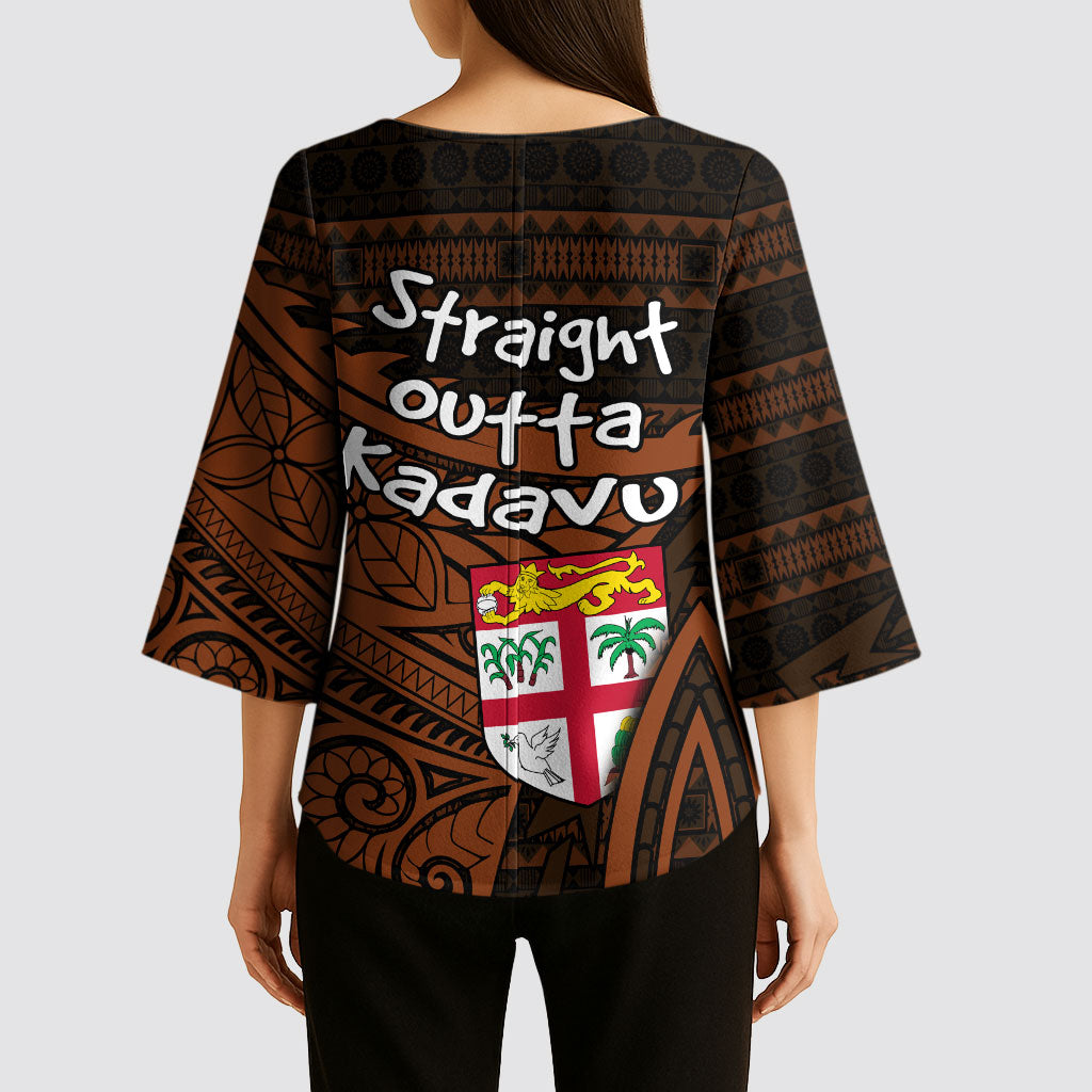 Straight Outta Kadavu Fiji Kimono Sleeve Blouse Tribal Polynesian Tattoo Coat Of Arms Flag TS04 - Polynesian Pride