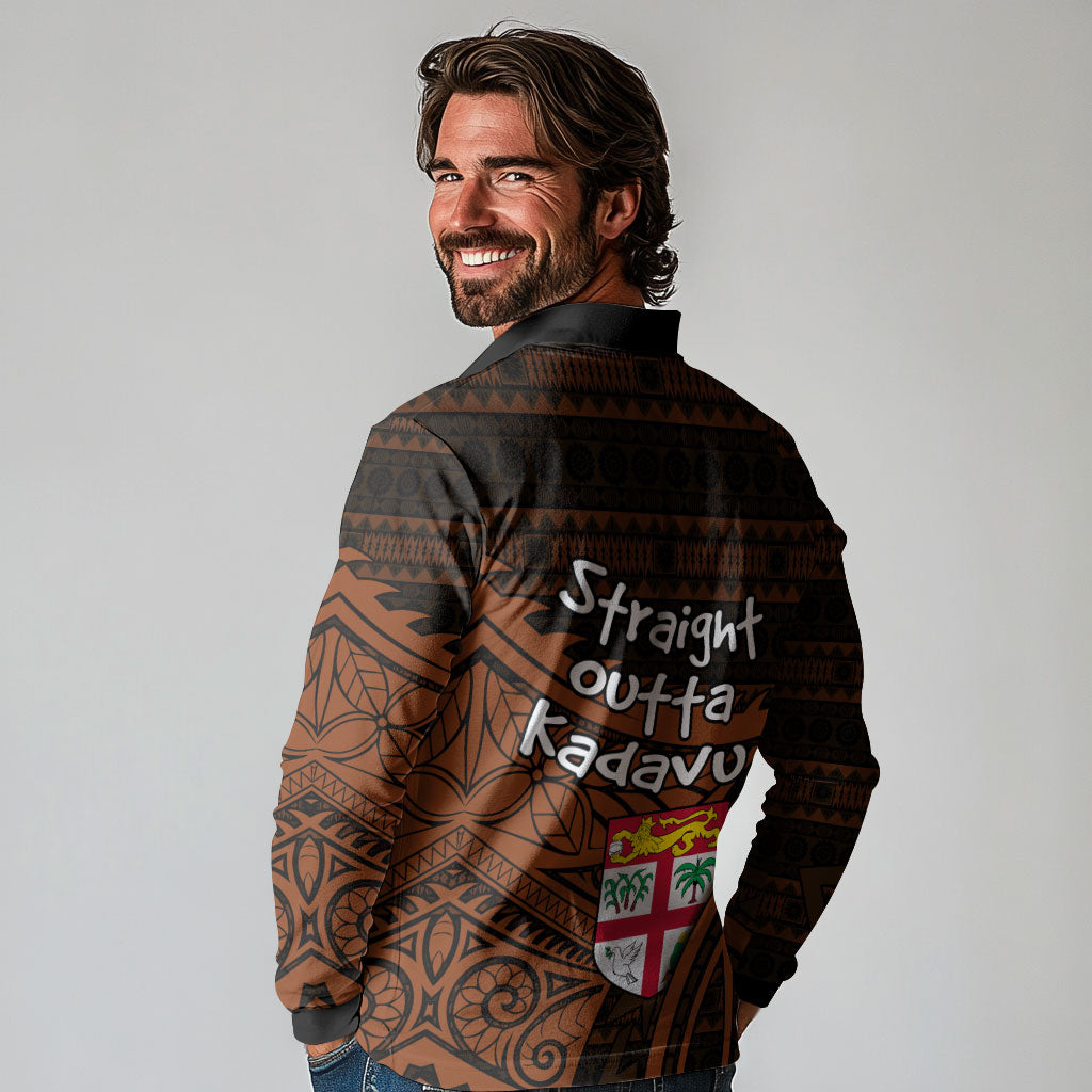 Straight Outta Kadavu Fiji Long Sleeve Polo Shirt Tribal Polynesian Tattoo Coat Of Arms Flag TS04 - Polynesian Pride