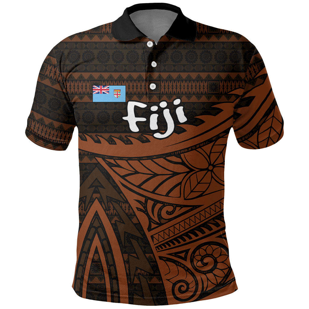 Straight Outta Kadavu Fiji Polo Shirt Tribal Polynesian Tattoo Coat Of Arms Flag TS04 Brown Black - Polynesian Pride