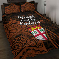 Straight Outta Kadavu Fiji Quilt Bed Set Tribal Polynesian Tattoo Coat Of Arms Flag TS04 Brown Black - Polynesian Pride