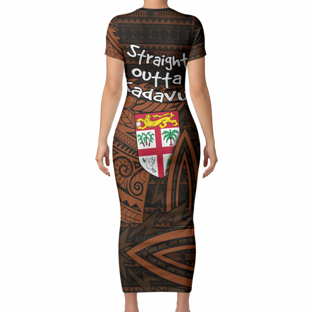 Straight Outta Kadavu Fiji Short Sleeve Bodycon Dress Tribal Polynesian Tattoo Coat Of Arms Flag TS04 - Polynesian Pride