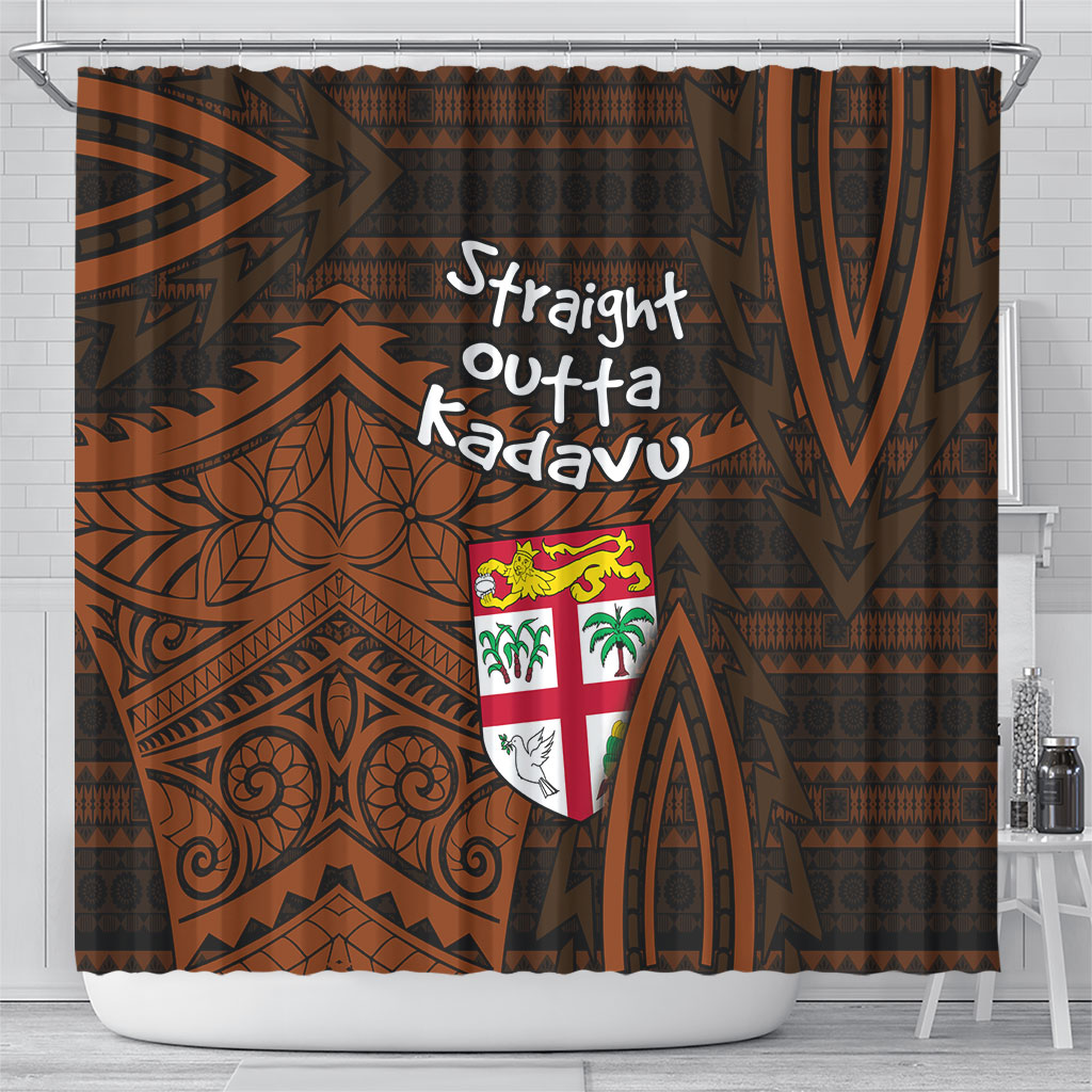 Straight Outta Kadavu Fiji Shower Curtain Tribal Polynesian Tattoo Coat Of Arms Flag TS04 - Polynesian Pride