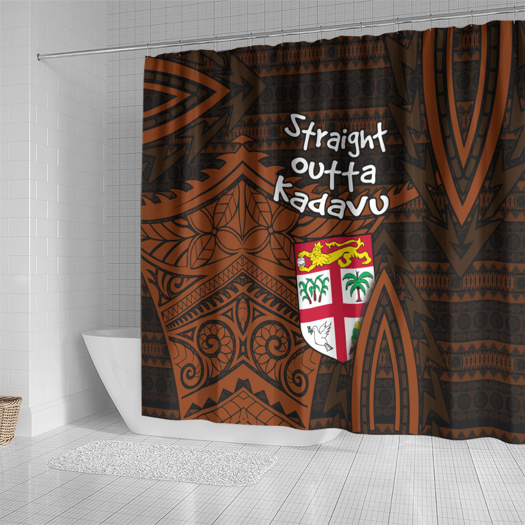 Straight Outta Kadavu Fiji Shower Curtain Tribal Polynesian Tattoo Coat Of Arms Flag TS04 - Polynesian Pride