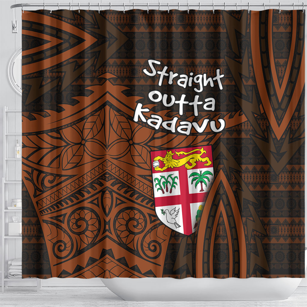 Straight Outta Kadavu Fiji Shower Curtain Tribal Polynesian Tattoo Coat Of Arms Flag TS04 - Polynesian Pride