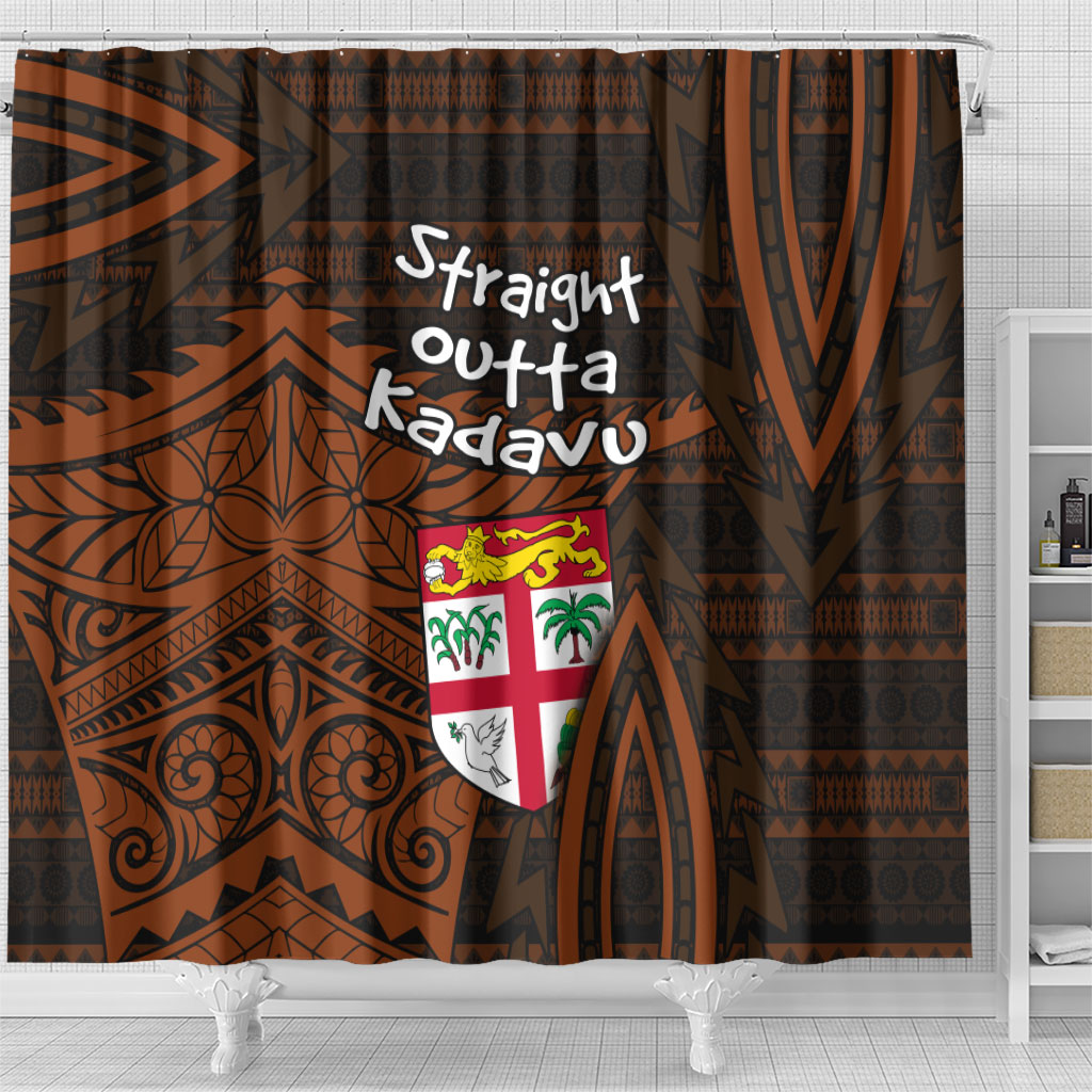 Straight Outta Kadavu Fiji Shower Curtain Tribal Polynesian Tattoo Coat Of Arms Flag TS04 - Polynesian Pride